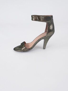 JJeffrey Campbell Ankle Strap Heels Size 9.5 Black Gold Metallic Ibiza Charvet
